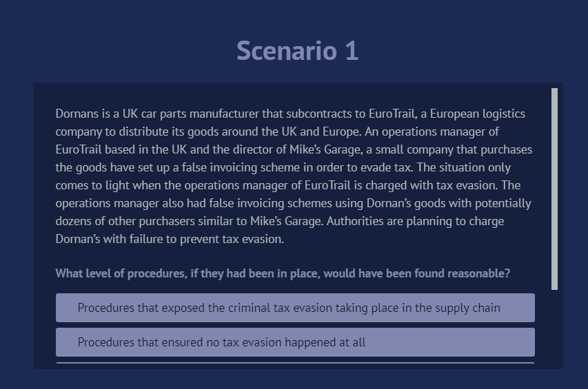 Scenarios for corporate tax evasion course