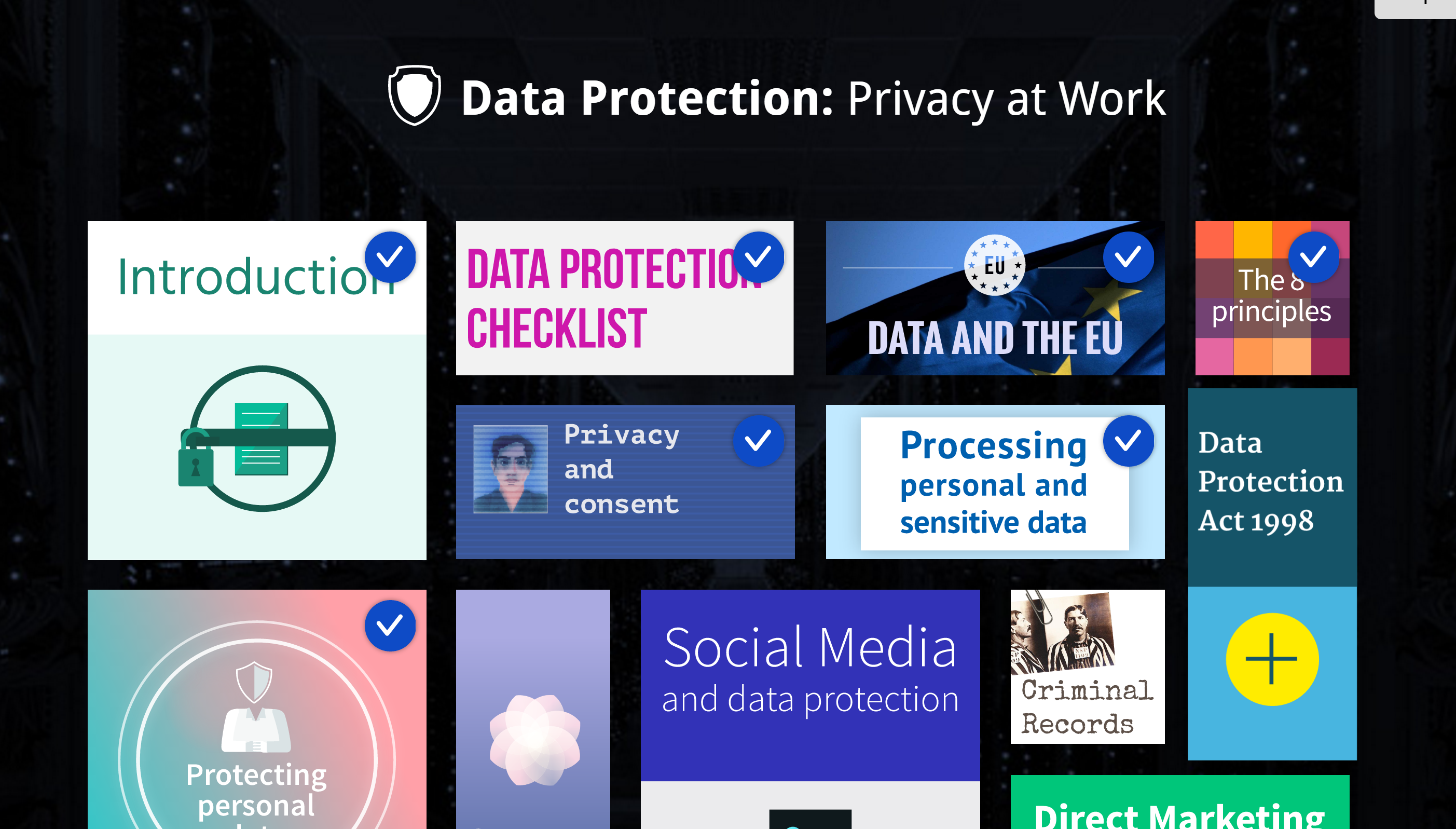 E-learning data protection course home screen