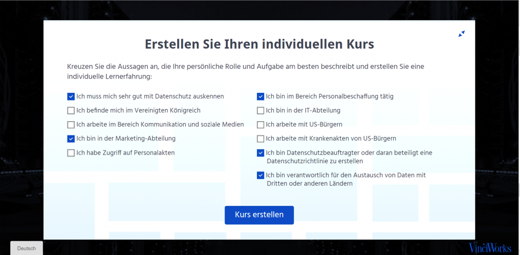 Screenshot of data protection course in German