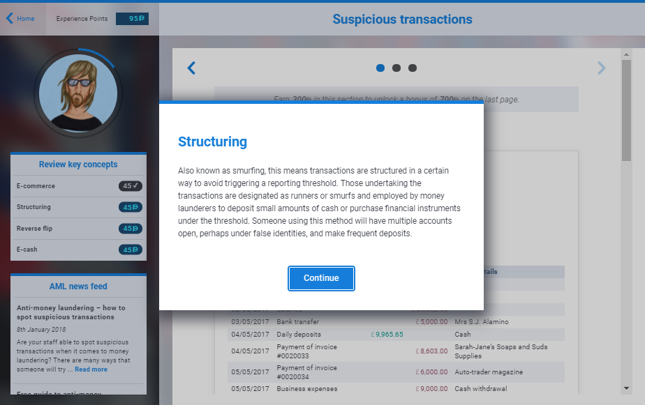 AML suspicious transactions screenshot