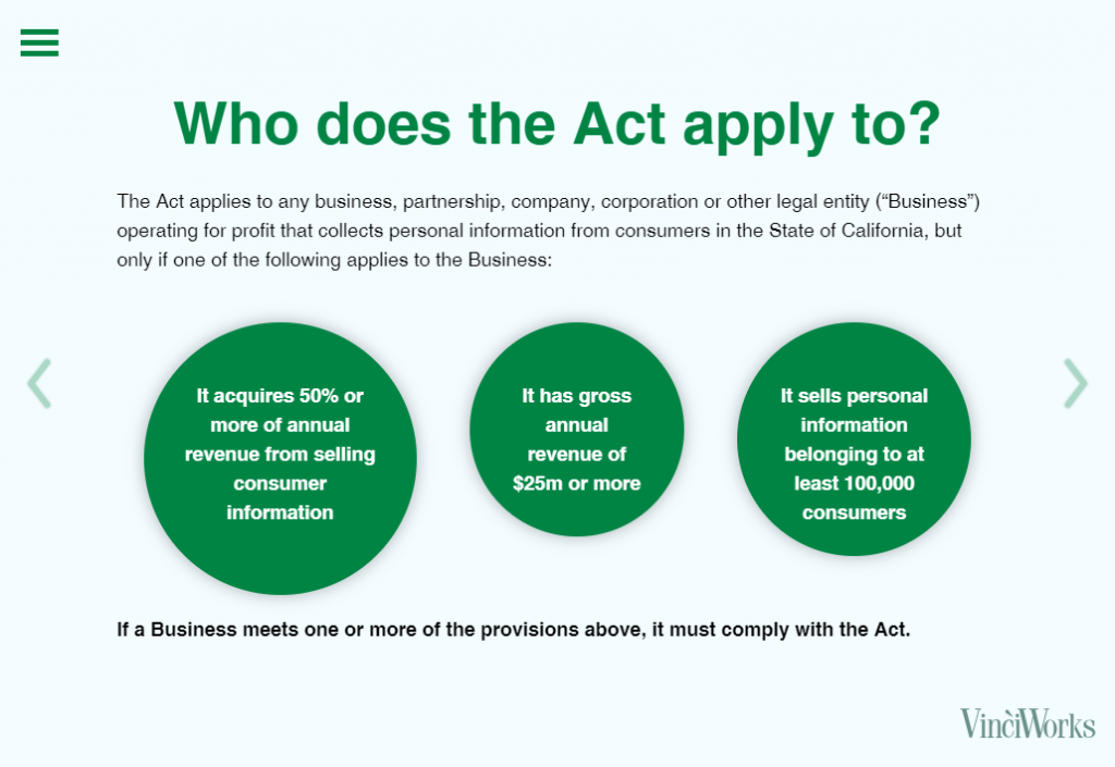Screenshot of California Consumer Privacy Act training