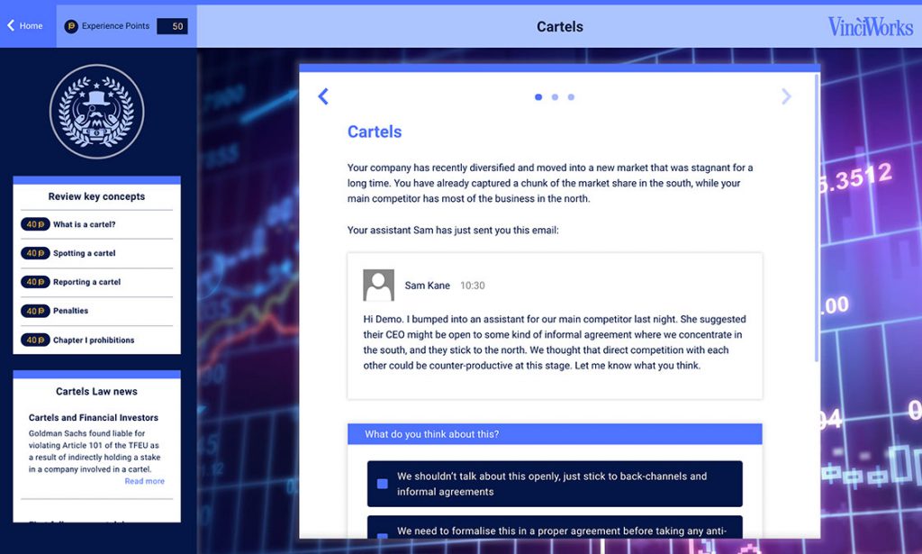 Screenshot of the "cartel" module in this competition law course
