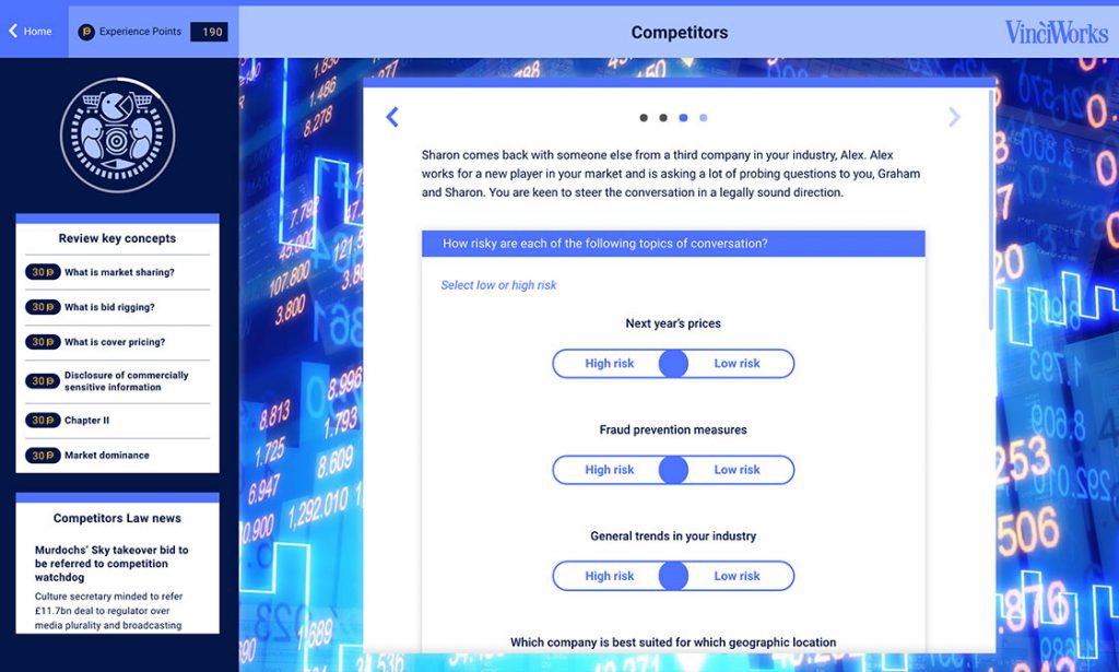 Screenshot of competition module in competition law training