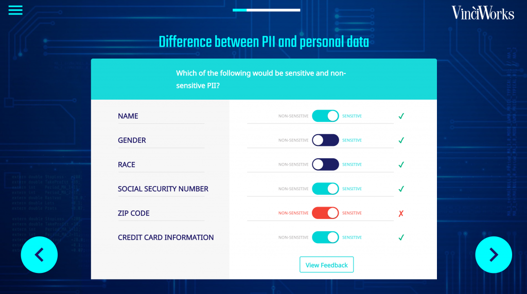Screenshot of data privacy interactive assessment