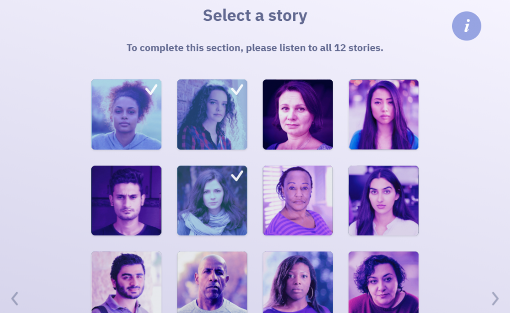 Screenshot of story-based harassment training