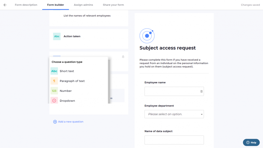 Screenshot of Subject Access Request portal
