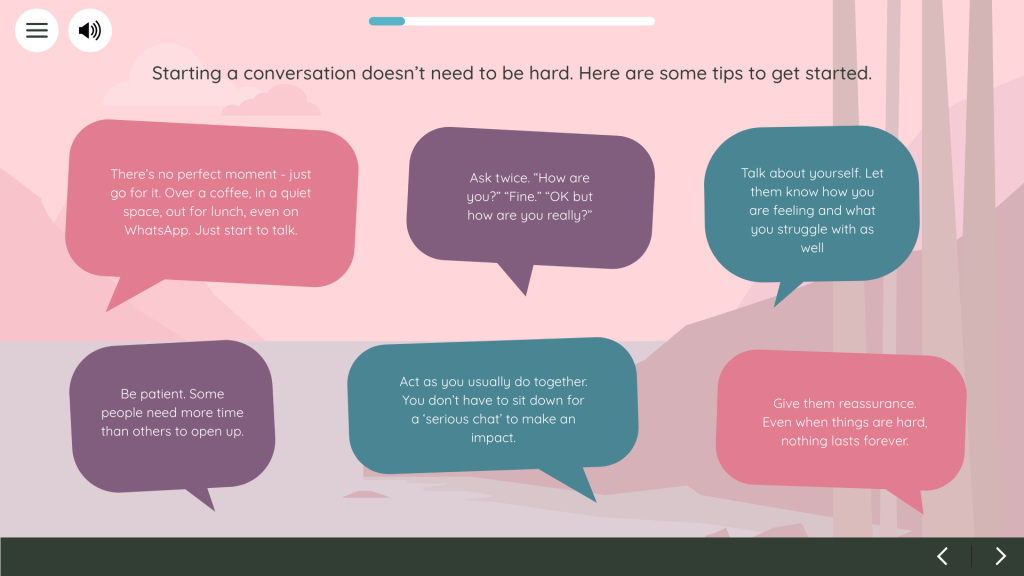 Screenshot of "offering emotional support" section of the mental health course