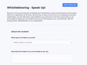Screenshot of a whistleblowing form template