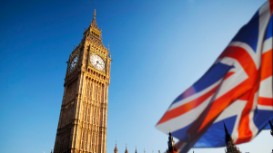 UK Parliament and British flag