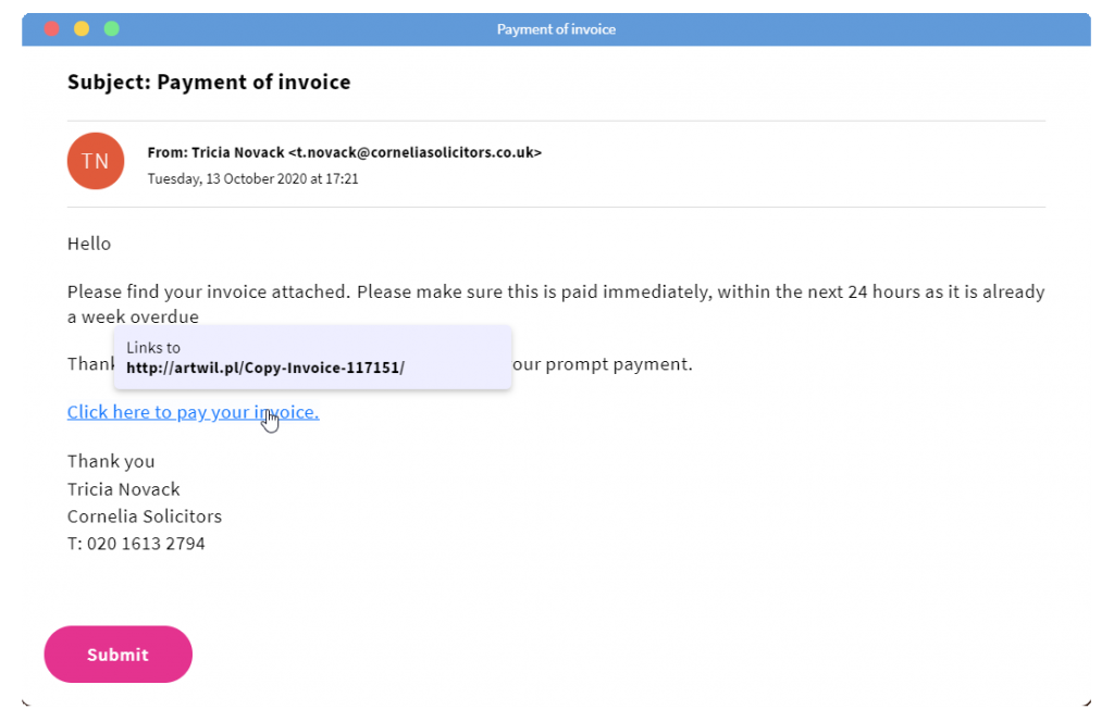 covid phishing email examples