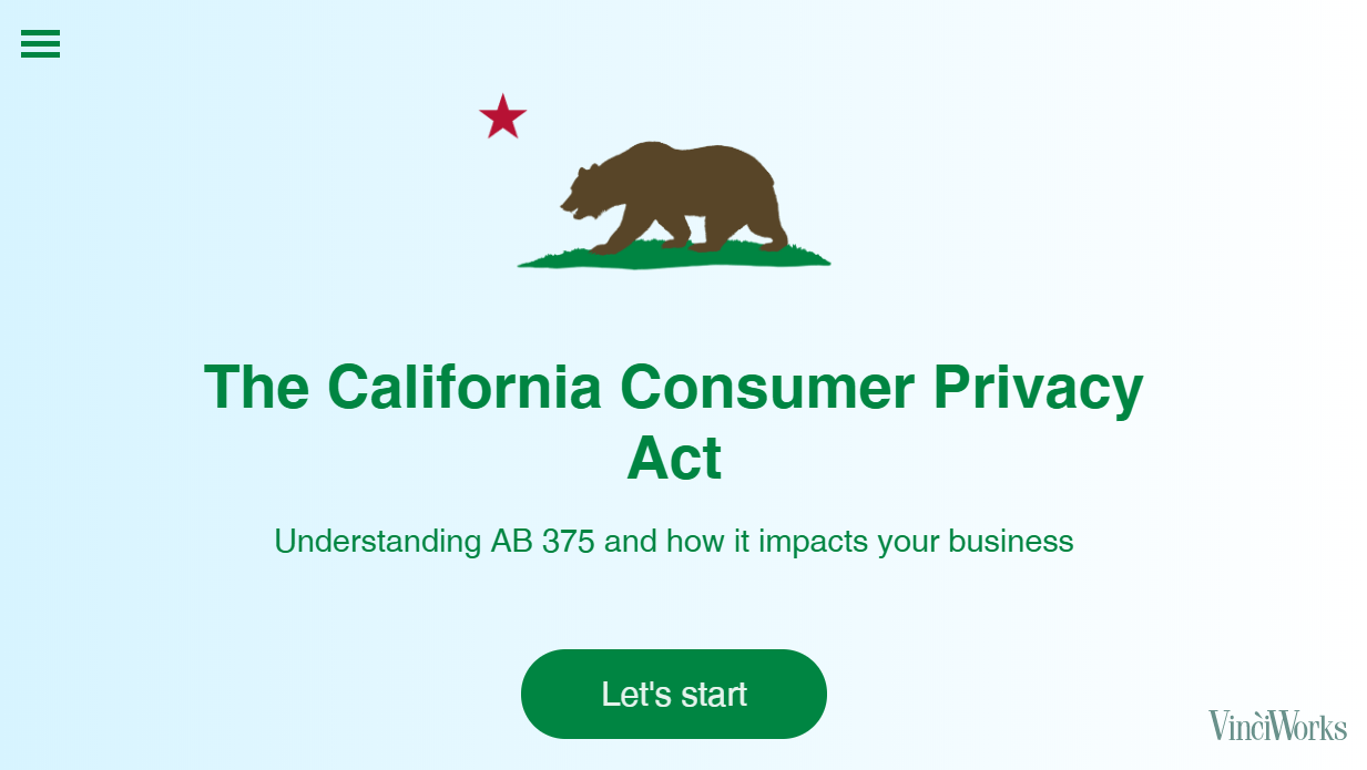 Screenshots of online California Consumer Privacy Act course