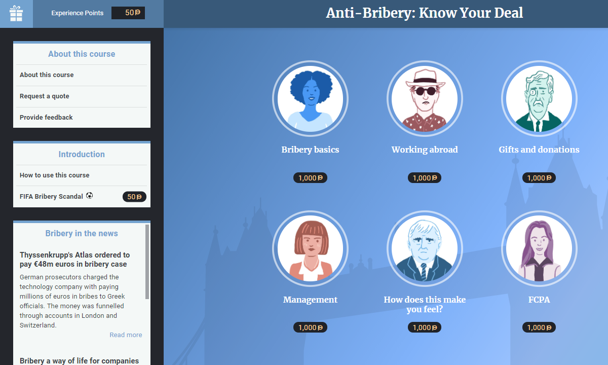 Screenshot of VinciWorks' anti-bribery course