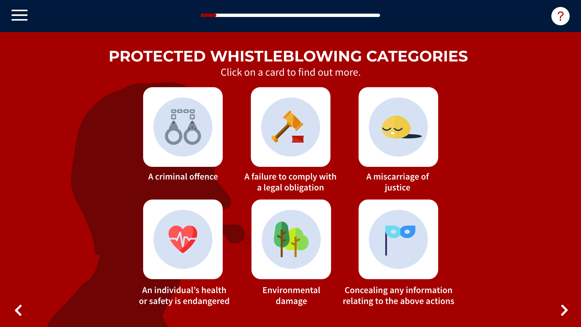 Screenshot of whistleblowing course
