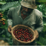 Coffee picker in forest