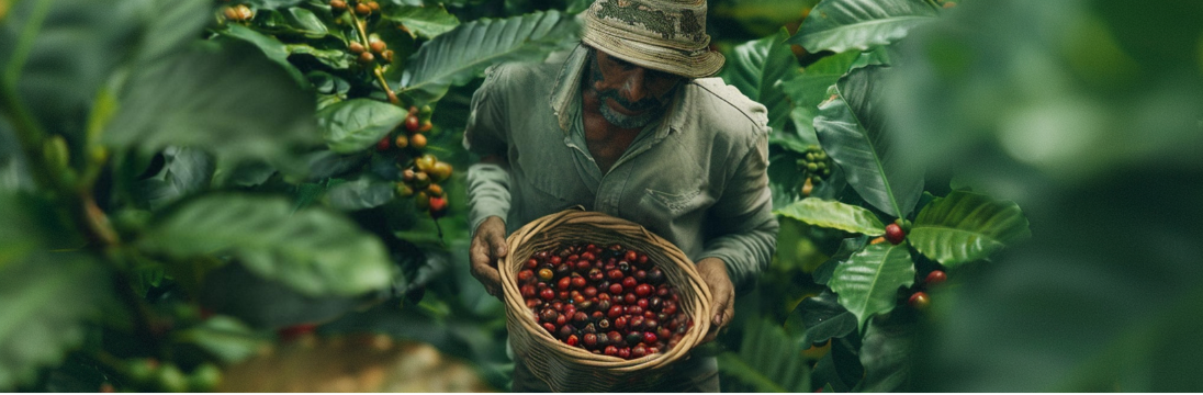 Coffee picker in forest